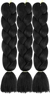 K KISHOMY Black Braiding Hair Extensions 24 Inch 3 Packs Soft Synthetic Jumbo Braids High Temperature Twist Crochet Braids Hair for Women (Natural Black)