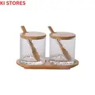 Glass Spice Pot Salt and Sugar Storage Tank Kitchen Food Container With Cover