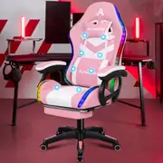 1 ALFORDSON Gaming Chair Massage LED - Pink & White