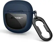 SURITCH Clear Case for Bose QuietComfort Earbuds II 2022/QuietComfort Ultra 2023 Cover, Full-body Shockproof TPU Protective Case with Carabiner & Key Ring & Transparent Logo Window(Navy)