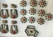 4 piece western belt buckle with 10 pcs conchos set multicolored design