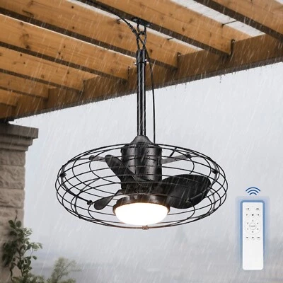 20'' Outdoor Ceiling Fans with Lights Waterproof Hanging Caged Fan for Patios