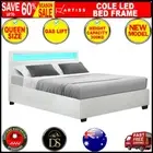 Artiss Queen Size RGB LED Light Bed Frame Gas Lift Storage Base PU Leather White