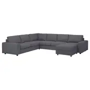 VIMLE corner sofa, 5-seat w chaise longue, with wide armrests/Gunnared medium grey