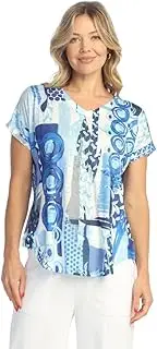 [Jess & Jane] Pop Art Dolman Cap Sleeve Top - 60-1512, Ocean Blue, X-Large