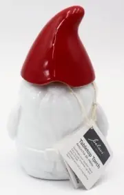 Belavi 7" Glass Gnome Tabletop Outdoor Torch White with Red Hat Oil Burner NEW