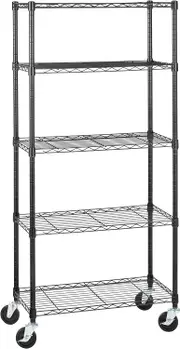 Adjustable Heavy Duty Storage Shelving Unit with Wheels - Metal Wire Rack (76x36x164cm)