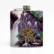 Handcrafted Stainless Steel Whiskey Flask 8 Oz - Zen Mountain Waterfall