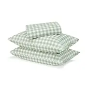 Gingham Flannelette Cotton Sheet Set - Queen Bed, Green