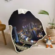Glow Dark Buildings Across River 3D Warm Plush Fleece Blanket Picnic Sofa Couch