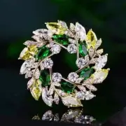 Marquise Lab-Created Emerald Brooch Pin Women's 14K White Gold Plated Silver