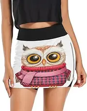 [RPLIFE] Vintage Owl with Scarf White Active Skirt, Ladies Tennis Skirts, Womens Polyester Skort