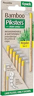 Bamboo Piksters Interdental Brushes | Size 3 Yellow Regular | Right Angle Handle | 6 Pack