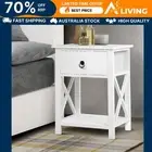 2 X Bedside Table 1 Drawer with Shelf EMMA White Nightstand Storage Furnit -1DX2