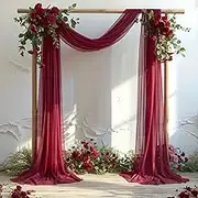 Wedding Arch Draping Fabric, 1 Panel Burgundy Sheer Backdrop Curtain Tulle Fabric Drapery for Arbor Wedding Archway Ceremony Party Ceiling Decor Backdrop