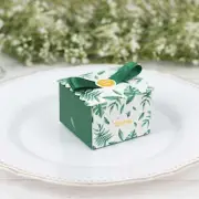 25 Green Monstera Leaf Print Favor Gift Boxes Satin Ribbon Bow Party Decorations