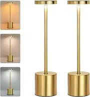 2 Pack Golden Rechargeable Table Lamp - Portable Cordless Table Light with 4000mAh Battery, 3 Colors Battery Operated Touch Lamp - Wireless LED Table Lamp for Outdoor, Bedroom, and Home Use
