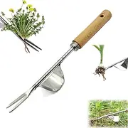 Lawn Weed Remover Tool, Stainless Steel Hand Weeding Tool, Fork Tip V-Shaped Body Design, Easy to Dig Out and Pry Open Plant Roots and Stems, Rust-Resistant Polished, for Dandelion Moss (#A)