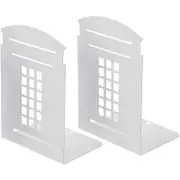 Catzon 1 Pair Heavy Metal Telephone Booth Bookshelf Non Skid Sturdy Decorative Gift for Office Library-White