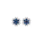 Silver Blue & Cz Domed Flower Cluster Stud Earrings in Blue