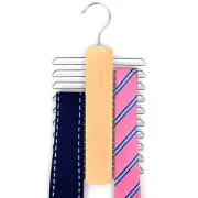 Wardrobe Non-Slip 20 Bar Wooden Hanger Belt Organiser Scarfs Storage Tie Rack
