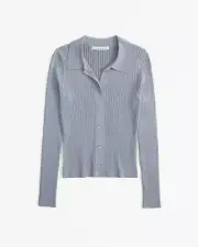 Abercrombie A&F Glossy Slim Polo Top Size S (10) Grey-Blue Ribbed RRP £52
