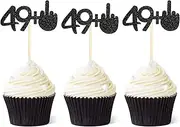 Gersoniel 24 Pieces 49 + 1 Cupcake Toppers Funny 50th Birthday Cupcake Picks Glitter Black Middle Finger Cake Toppers Fifty Cup Cake Decoration for Happy 50th Birthday Party Anniversary Decorations