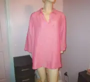 NWT Tahari LINEN Shirt Plus Size 1X BLOUSE Tunic Top 3/4 SLEEVES V-Neck LIGHT