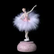 Feather Skirt Ballerina Rotating Music Box Figurine,White and Manual Pink