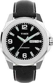[Timex] Men's TW2W92900 Black Essex Day & Date 46mm Leather Strap Watch