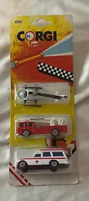 Corgi Rescue Pack Set of 3 Vehicles Police HelicopterFire Engine Ambulance New