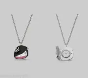 MISS MARC JACOBS CARTOON BLACK TONE+SILVER LOCKET CHAIN WATCH NECKLACE MBM7037