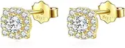 [Lansora] Sparkle Mini Cz Stud Earrings Halo Cubic Zirconia Silver Gold Fake Diamond Square Halo Stud Earrings