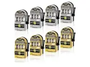 ~10 Pcs Slot Machine Mini Slot Machine Toy with Spin Reels Golden Silver Luck