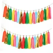 35 PCS Green Orange Gold Mylar Tassel Garland Tissue Paper Tassels Banner DIY