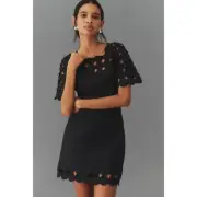 New By Anthropologie Cutwork Mini Shift Dress $178 SIZE 14 Black
