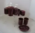 Bath Vanity Set Ceramic Faux Marble Burgundy and White Gold Trim 8 Piece Set