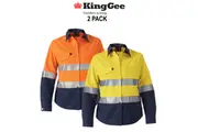 KingGee 2 Pack WorkCool 2 Womens Hi Vis Ref Spliced Shirt L/S Lightweight K44544