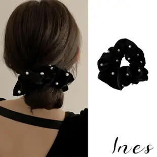 【INES】韓國設計法式古典絲絨珍珠大腸圈 髮圈(絲絨髮圈 珍珠髮圈)