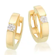 9ct Yellow Gold Round Wheat Cubic Zirconia Huggie Earrings