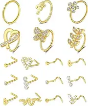 [D.Bella] Nose Rings Studs 20G 1.5mm 2mm 2.5mm CZ Heart Flat Nose Screw Studs Stainless Steel Nose Piercing Studs