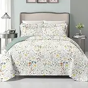 WHWODIDE Floral Patchwork Quilt Set Queen Size Farmhouse Summer Microfiber 3pcs Bed Cover Reversible Lightweight Bedspread Coverlet Set with 2 Pillow Shams for All Season (Orange, Queen(90"x90"))
