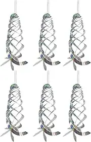 Anti-Bird Deterrent Reflective Ornamental Spiral Device, 6Pcs Hanging Bird Scare Devices, Silver Spiral Reflectors Outdoor to Keep Birds Away from Your House Window, Garden Decorations