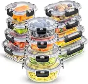 [Wuciray] Glass Food Storage Containers, Airtight Glass Container 12 Packs Meal Prep Containers with Lids, BPA Free & Leak Proof Lunch Box, Home Storage & Organisation