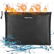 [Generic] Fireproof Document Bag Silicone Coated glass Fireproof and Money Bag with Zipper Closure Safe Storage Pouch for A4 File Cash Cards Jewelry Passport and Valuables