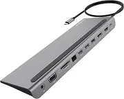 mbeat 11-in-1 Multi-port USB-C Hub Docking Station with HDMI, DisplayPort & VGA,100W PD Passing Thru and Gigabit Ethernet, Triple Video Displays, SD/Micro SD Card Reader, Elevated Design, Space Grey for MacBooks and Laptops