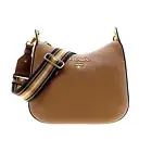 Prada Vitello Phenix Caramel Brown Leather Web Stripe Crossbody Bag NEW