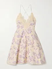 [Zimmermann] Zimmermann - Halliday Lace-trimmed Floral-print Linen Mini Dress - Cream - 3 3 Cream