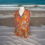 Nicole Miller New York women's Boho Shirt peachy-orange Flutter Sleeve S Top