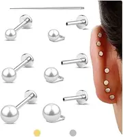[GEMQUEEN] Flat Back Earrings Stud : 14K Gold Filled Titanium Surgical Steel Earrings Hypoallergenic for Women Men 18G Cartilage Helix Tragus Conch Medusa Piercing Jewelry Dainty Stud Earring Set 3 Pair